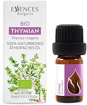 Essences Bulgaria Organic Thyme Essential Oil 1/6 Fl Oz | 5ml | Thymus vulgaris | 100% Pure and Natural | Undiluted | Therapeutic Grade | Family Owned Farm | Steam-Distilled | Non-GMO | Vegan