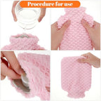 Hot Water Bottle, 500ml Small Hot Water Bottle with Cover Mermaid Style Hand Warmer with Soft Premium Faux Fur Cover 2-in-1 Bottles for Cold & Hots Compress Bag for Women Seniors (Pink)