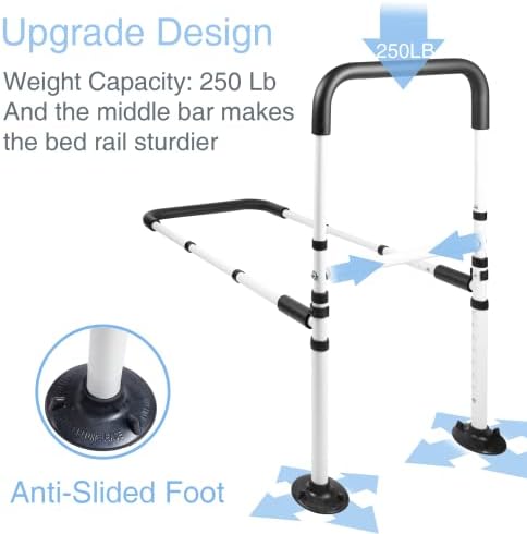 Bed Assist Rails Adjustable, Safety Bed Handle with Leg, Fall Prevention Hand Guard Grab Bar Bed Cane, Bed Rails for Elderly, Adults, Senior, Handicap, Disabled, Fit King, Queen, Full, Twin