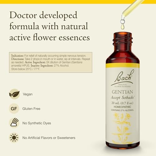 Bach Original Flower Remedies, Gentian - Accept Setbacks - Natural Homeopathic Flower Essence for Emotional Balance - Vegan, Gluten Free, Sugar Free - 20mL Dropper