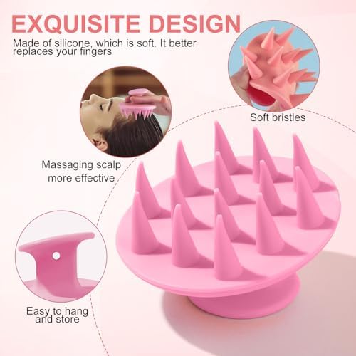 Hair Brushes with Scalp Massager Shampoo Brush, Silicone Hair Scrubber with Soft Bristles for Shower, Wet(Pink)