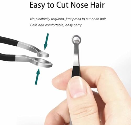 Liangery Nose Tweeezers, Manual Nose Hair Trimmer for Men- Stainless Steel Precision Blades with Leather Case, Nasal Hair Cutter Tweezers for Eyebrow, Ear & Facial Hair Grooming Tool (Black)