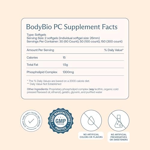 BodyBio PC - Phosphatidylcholine for Brain Health, Mental Clarity, Cognitive Function, Cellular Repair & Healthy Aging, Phospholipid Complex Supplement for Gentle Daily Detox