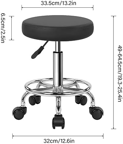 WKWKER Round Rolling Stool with Footrest PU Leather Height Adjustable 360° Swivel Stool with Wheels Office Stool Chair Home Drafting Work Studio Shop SPA Salon Small (Grey)