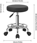 WKWKER Round Rolling Stool with Footrest PU Leather Height Adjustable 360° Swivel Stool with Wheels Office Stool Chair Home Drafting Work Studio Shop SPA Salon Small (Grey)