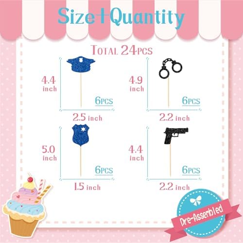 24Pcs Police Academy Graduation Cupcake Toppers, Police Officer Party Supplies, Retirement Party Decorations for Police Officer, Police Officer Birthday Party Decorations