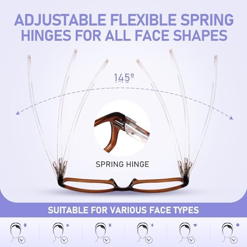 Kerecsen Reading Glasses 5 Pairs Fashion Ladies Readers Spring Hinge with Pattern Print Eyeglasses for Women (5 Brown, 1.5, x)