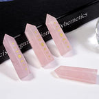 Rockcloud Moon Phase Engraved Crystal Point, Lunar Eclipse Hexagonal Wand Pocket Stone for Reiki Meditation Home Decoration, Rose Quartz
