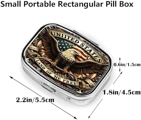 ABLESKY Pill Box, 2 Compartment Pill Organizer Case for Pocket or Purse, Small Portable Metal Travel Medicine Box with Mirror, Daily Vitamins Fish Oil Container-Patriotic Bald Eagle USA Flag