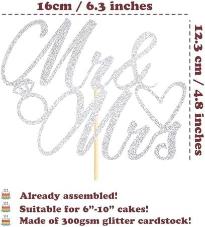 Sotpot 1PC Mr Mrs Cake Topper Bride and Groom Topper Silver Glitter Love Cake Decorations for Wedding Engagement Bridal Shower Wedding Cake Decoration Supplies