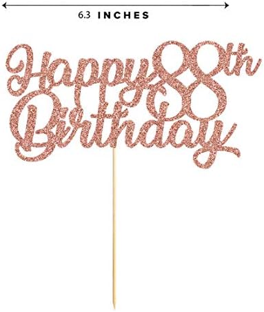 88th Birthday Cake Topper, Rose Gold Glitter Cheers To 88 Years Party Decoration, Supply