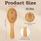 10 Pack Bamboo Hair Brushes, Anti-Static Round Wooden Paddle Brush with Ergonomic Handle and Bamboo Bristles for Scalp Massage & Detangling DIY Engraving Gifts