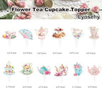 48PCS Tea Party Paper Cupcake Toppers, Floral Tea Time Tea Party Decorations, Afternoon Tea Themed Birthday Party Cake Picks for First Shower Princess Birthday Party Wedding Favors