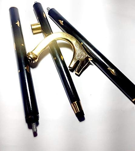 Wolf Head Brass Handle Walking Stick Design Vintage Walking Stick in Chrome Finish Black & Golden