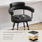 26’’ Swivel Counter Height Stools with Round Back, Faux Leather Upholstered Bar Stools with Metal Legs, Armrest, Modern Counter Stools for Kitchen Island, Dining Room (Black, Set of 2)