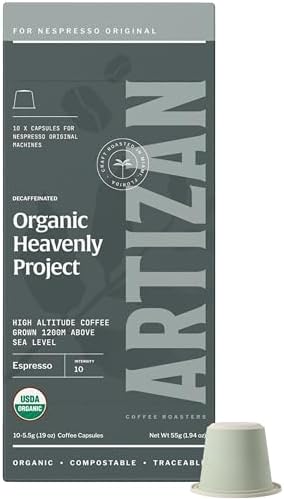 Artizan Coffee Decaf Organic Swiss Water Espresso Pods for Nespresso Original | Heavenly Project | 20 Home Compostable Capsules