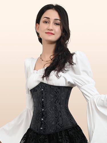 Zhitunemi Halloween Costumes Woman 2025: Black Underbust Corset Top for Women Pirate Costume - Corsets for Pirate Theme Party