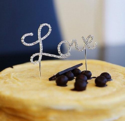 2PCS Double Heart Love Cake Toppers with Rhinestone Crystals Premium Decor Accessories for Wedding and Anniversary Party Cakes