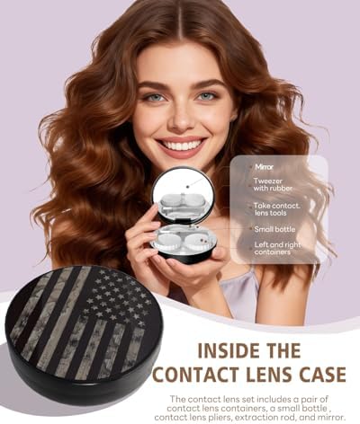 LRITER Contact Lens Case, Portable with Mirror, a Variety of Patterns and Shapes to Choose from, Auitable for Daily Makeup Office Travel Outdoor Use (American Flag)