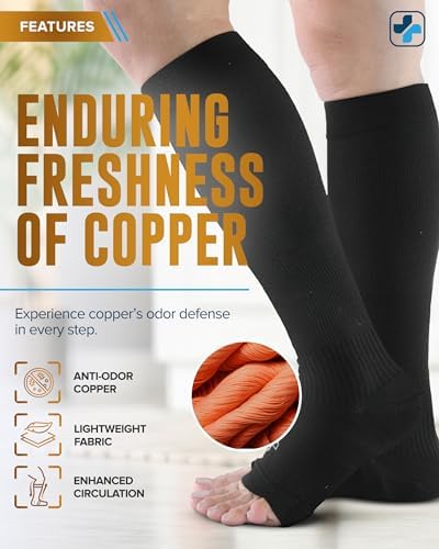 Doctor's Select 3 Pairs Copper Toeless Compression Socks Women & Men - 20-30 mmHg Open Toe Compression Socks Knee High Women