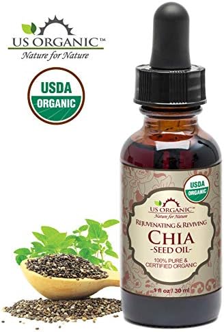 US Organic Chia Seed Oil, Certified Organic, Pure & Natural, Cold Pressed Virgin, Unrefined, Sourced from Paraguay, in Amber Glass Bottle w/Glass Eyedropper (1 oz (30 ml))