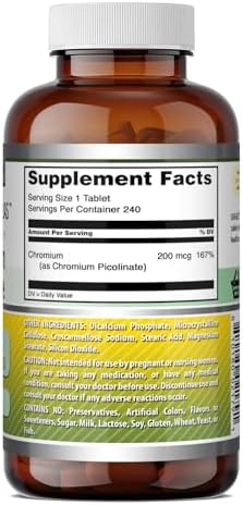 Amazing Formulas Chromium Picolinate 200 Mcg | Tablets Supplement | Non-GMO | Gluten-Free | Made in USA (1 Pack | 240 Count)
