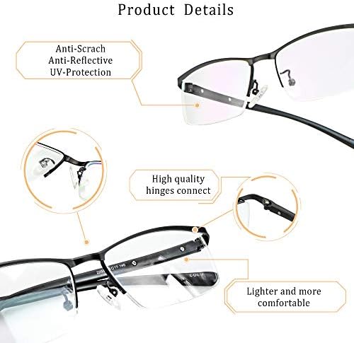 LifeArt Alloy Semi-Rimless Reading Glasses,Blue Light Blocking Glasses, Anti Eyestrain, Computer Gaming Glasses, TV Glasses for Women, Anti Glare (Black, +0.75 Magnification)
