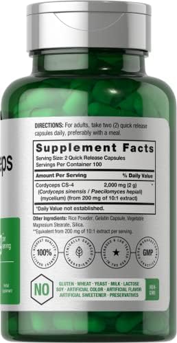 Horbäach Cordyceps Mushroom Capsules | 200 Count | CS-4 Strain Cordyceps Sinesis | Non-GMO Herbal Supplement