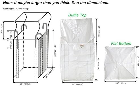 Secbolt FIBC Bulk One Ton Bag, 35" L x 35" W x 43" H, 2200lbs SWL, Duffle Top Flat Bottom, Woven Polypropylene Bags (1)