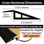 1/2" to 3/5" Height Threshold Ramp - Rubber Threshold, Floor Transition Strip, Wheelchair Ramp, Door Strip, Carpet to Tile Strip (Black, 40 inches)