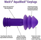Mack's AquaBlock Swimming Earplugs, 3 Pair - Comfortable, Waterproof, Reusable Silicone Ear Plugs for Swimming, Snorkeling, Showering, Surfing and Bathing (Purple)