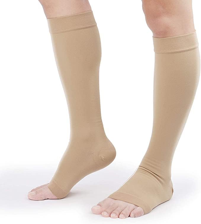 TOFLY 20-30mmHg Open Toe Compression Socks for Women & Men– Portable Compression Stockings for Varicose Veins, Edema, Shin Splints, Nurses & Pregnant Relief Travel, Beige XXL