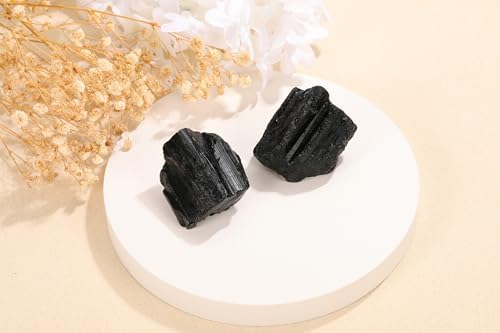 Jovivi 2pcs Raw Black Obsidian Crystals,Large 1.6-2.2" Healing Crystals Natural Rough Stones Crystal for Tumbling, Cabbing, Home Decoration, Polishing, Wicca & Reiki