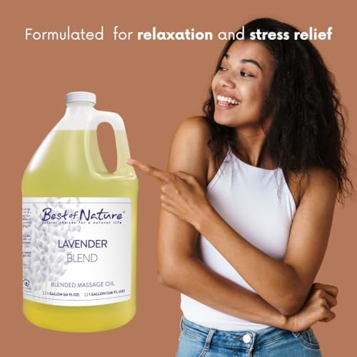 Best of Nature Lavender Blend Massage Oil - Non-Greasy Aromatherapy Massage Oil for Body, Skin & Face, Crafted with Pure Essential Oils, Gallon (128 fl oz)