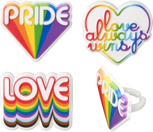 DecoPac Love Always Wins Rings, Rainbow Pride Cupcake Toppers, Celebration Cupcake Decorations, Food Safe Cake Topper – 24 Pack