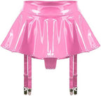 Women's Wet Look PVC Leather Skirt Garter Belts Suspender Belt with 4 Straps Metal Clip
