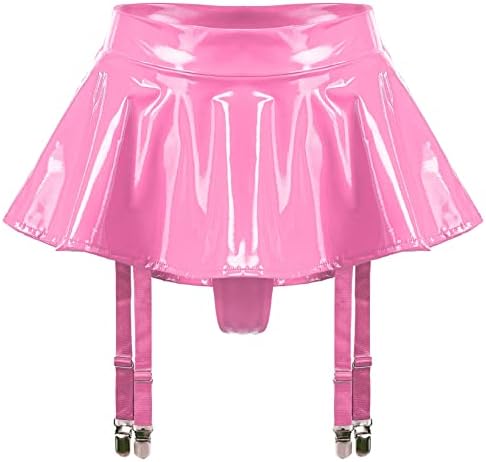 Women's Wet Look PVC Leather Skirt Garter Belts Suspender Belt with 4 Straps Metal Clip