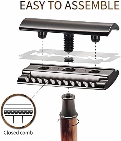 Bambaw Single Blade Razors for Men & Women, Bamboo Razor with 5 Blades, Double Edge Safety Razor, Eco-Friendly, Reusable & Plastic Free – Slim Bamboo Black