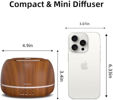 SEEDSEEL 300ML Essential Oil Diffuser with Remote Control,7 LED Colour Lights,4 Timer, Quiet,Ultrasonic Aromatherapy Diffuser for Bedroom, Living Room, Desk,Office