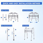 Folding Standard Walkers for The Seniors,MAX 350lbs，Portable Aluminum Alloy Walker，Adjustable Height, 2-in-1 Fixed，Cross Walk Modes Aluminum Frame Height Adjustable Standard Walkers
