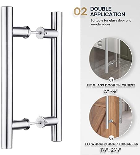 EaseLife 12" Stainless Steel Double Sided Push Pull Door Handle,H Shape Sliding Door Handle,Brushed,Fit for Glass Door Wooden Door