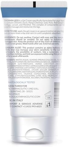 Dulac, Diosmin Legs Gel Cream, Cooling & Refreshing, with Diosmin & Menthol, Horse Chestnut Extract, Butcher's Broom & Red Vine, Fast-Absorbing, Non-Greasy, Daily Leg Care, 5.07 fl oz, Made in Italy
