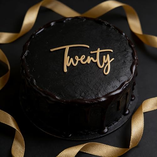 Gold Twenty Cake Topper, Acrylic 20th Birthday Cake Decoration,Happy 20th Anniversary Cake Charm Decor Party Favor Decorations Supplies,Photo Decoration Props