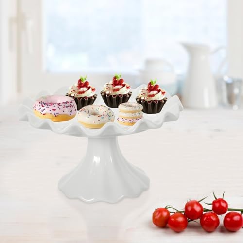 Modern Cake Stand Fruit Footed Bowl Candy Plate Footed Bowl Ceramic Fruit Round Pedestal Serving Tray Ceramic Cake Stand Food Tray White Ceramics Base Simple