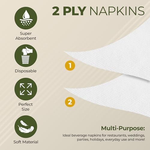 250 Cocktail Napkins Disposable - 2-Ply White Party Dinner Wedding Beverage Paper Napkins Everyday Bulk – 4.5" X 4.5" Folded Absorbent Embossed Elegant Disposables Decorative Table Cloths Napkin