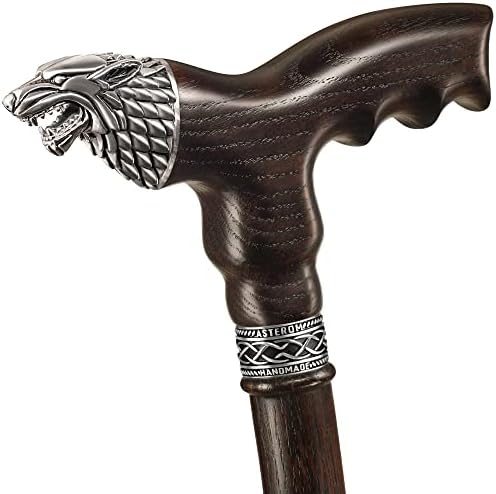 Asterom Wolf Cane - Handcrafted, Ergonomic, Wooden Walking Canes for Men & Women - Wolf Head Cane, Stylish Walking Stick for Men