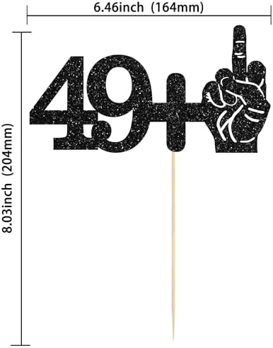 Ephlyn 1Pc 49+1 Black Glitter Cake Topper 50th Birthday Party Cake Decorations for Funny Fifty Years Old Birthday Party Supplies