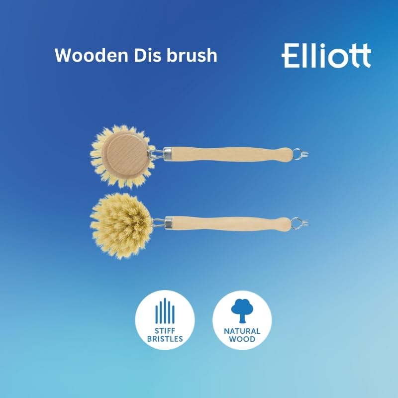 Elliott Wooden Dish Brush, Natural Tampico and Metal Fixings, Removable and able Brush Head, Plastic Washing up, Dimensions 240 X 55 X 35mm