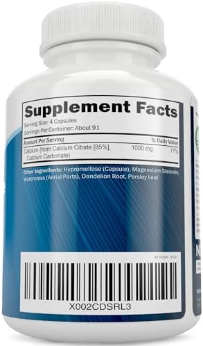 Calcium Citrate 1000mg | Healthy Bone & Teeth Support | High Absorption Cal Citrate | Gentle on Digestion | Vegan & Non-GMO | 3 Month Supply | Calcium Supplements for Women & Men | 365 Capsules