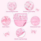 Littleforbig Washable Reusable Waterproof Ruffled Lace Bow Pretty in Pink Satin Over Adult Diaper Cover S